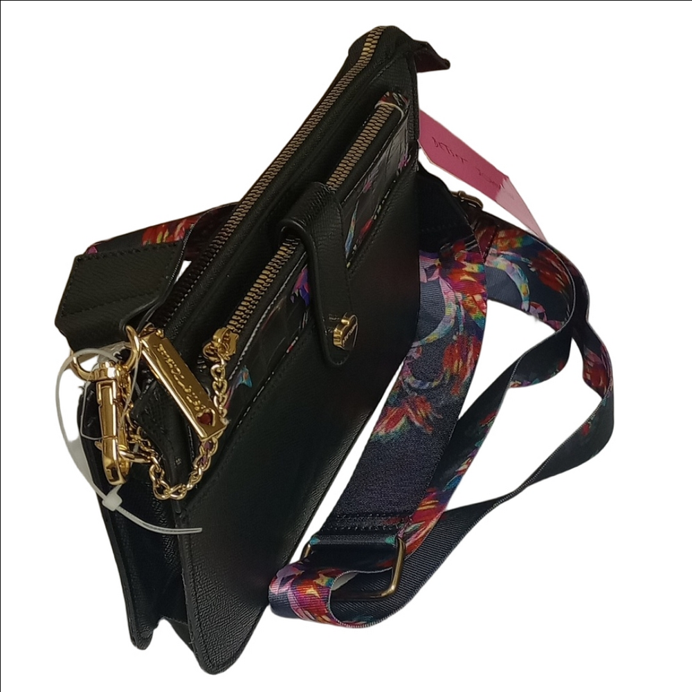 🆕 BETSEY JOHNSON "BIRDS OF PARADISE" BLACK CROSSBODY BAG WITH PULLOUT POUCH - Picture 3 of 15